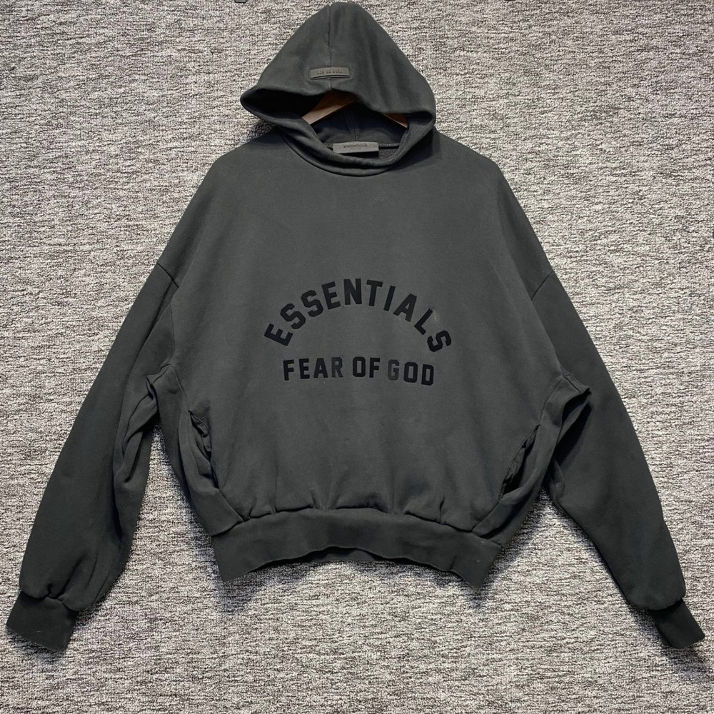 Fear of God Essentials Hoodie Small Black Oversized Graphic Streetwear Pullover